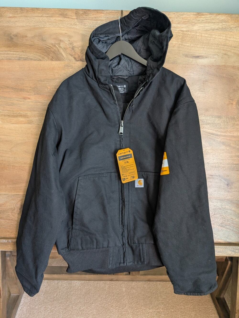 NWT Carhartt Washed Duck Active Hooded Jacket Mens XL Black Loose Fit 104050